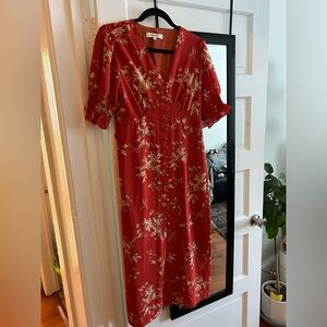 Simple Retro Kora Floral Printed Red Maxi Dress